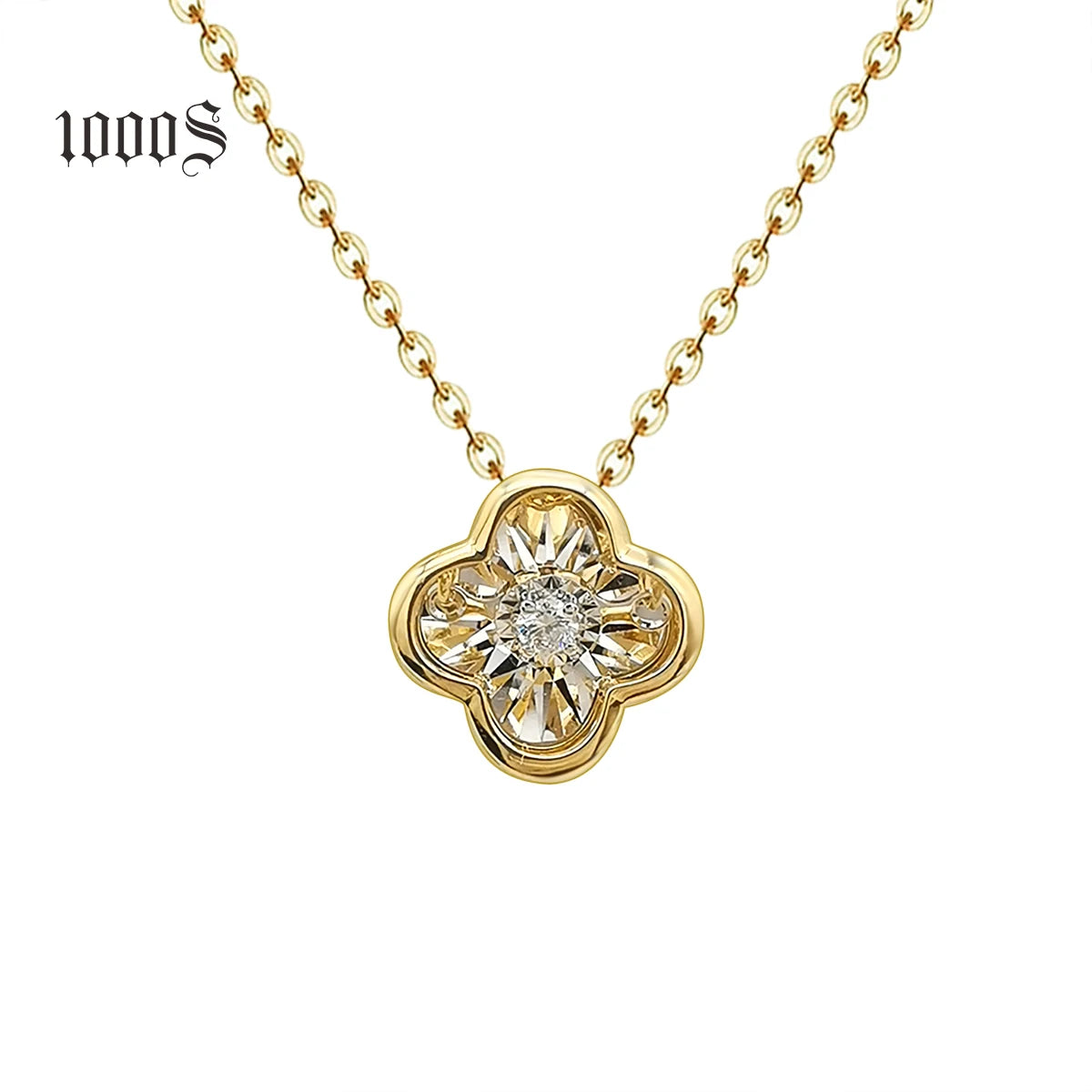 Fashion Dancing Diamond 18K Solid Gold Women's Pendant Necklace with 0.05ct Round Brilliant Cut 18inch Chain-Anniversary Gift