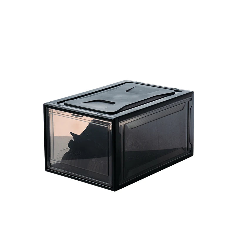 Wholesale Custom logo Acrylic Transparent Drawer Stackable Shoes Box Organizer Black Plastic Storage Sneaker Box for Bedroom
