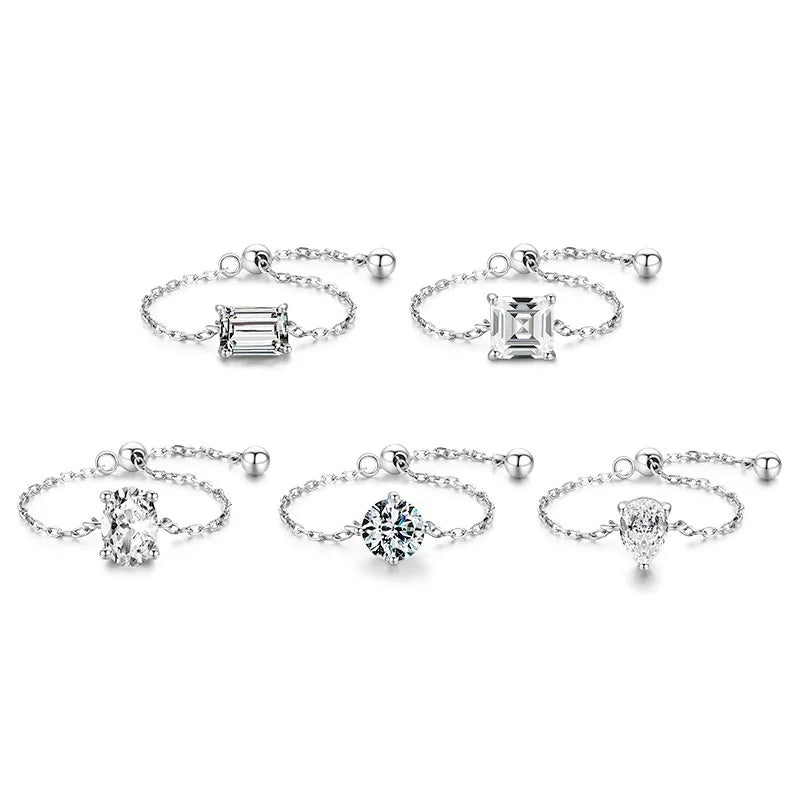 OEM Fashion 925 Sterling Silver Chain Ring Adjustable Finger Rings for Girls