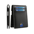 THUMBS-UP Luxury Short  Bifold Carbon Fiber RFID Blocking Featuring Letter Men Factory Genuine Leather Money Clip Wallet