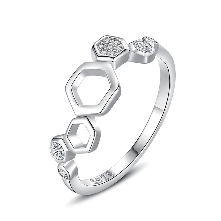 New luxury 925 sterling silver honeycomb shape hollow diamond index finger ring for women