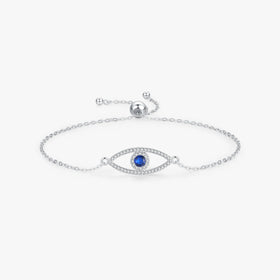 925 Sterling Silver Birthday Day Jewelry Gift Fine Jewelry Adjustable Link Chain Sparkling Blue Evil Eyes Bracelet for Women