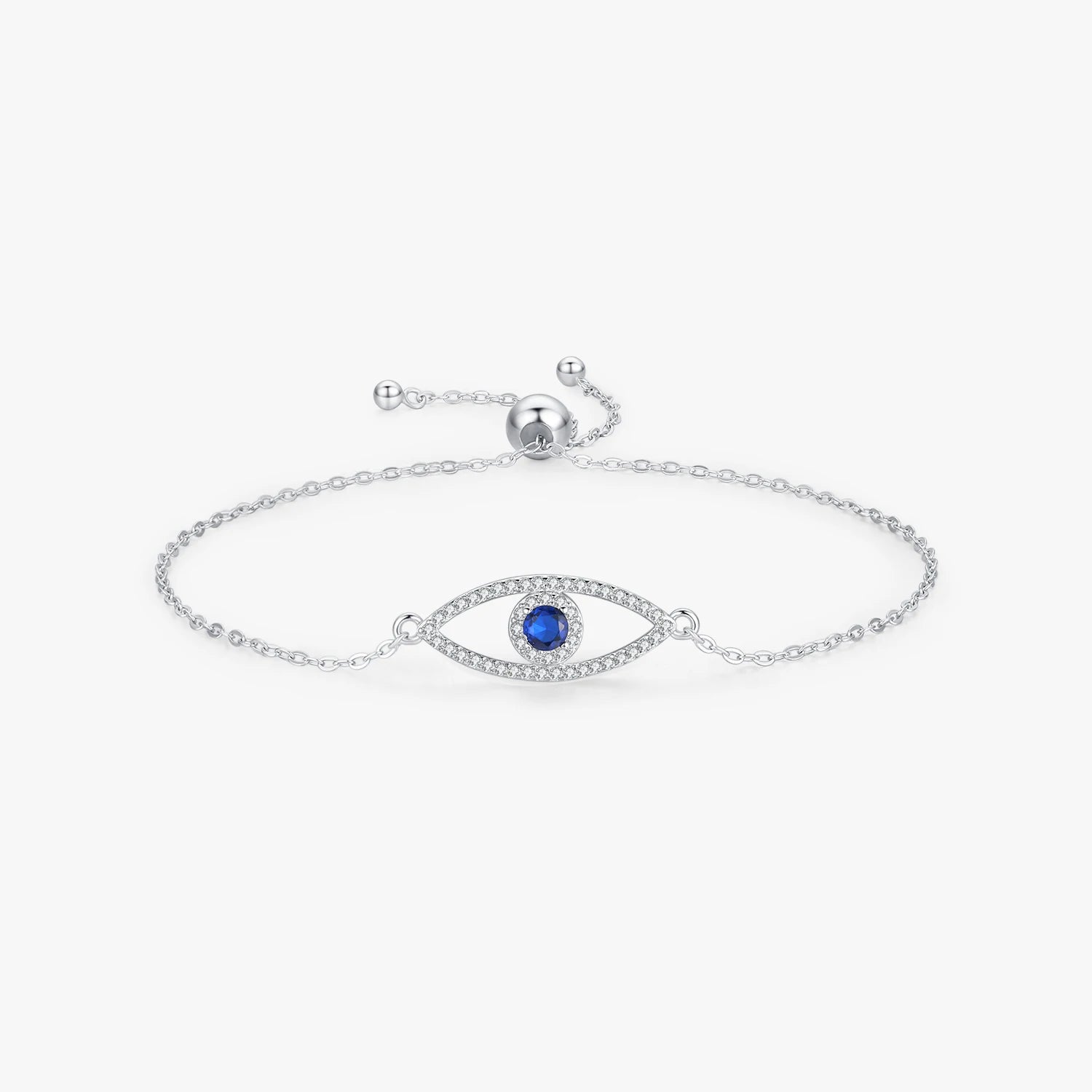 925 Sterling Silver Birthday Day Jewelry Gift Fine Jewelry Adjustable Link Chain Sparkling Blue Evil Eyes Bracelet for Women