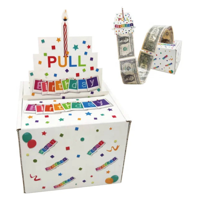 Shimmer Star Square Paper Adult Birthday Money Box Gift Box with Pull Out Card for Birthday Party