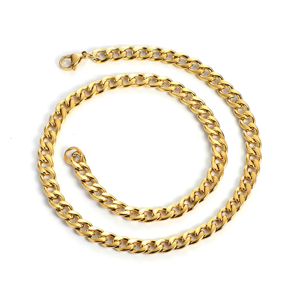 Classic Gold Plated Stainless Steel Jewelry Necklace Chains Women Men Figaro Cuban Link Stainless Steel Chain Waterproof Chain
