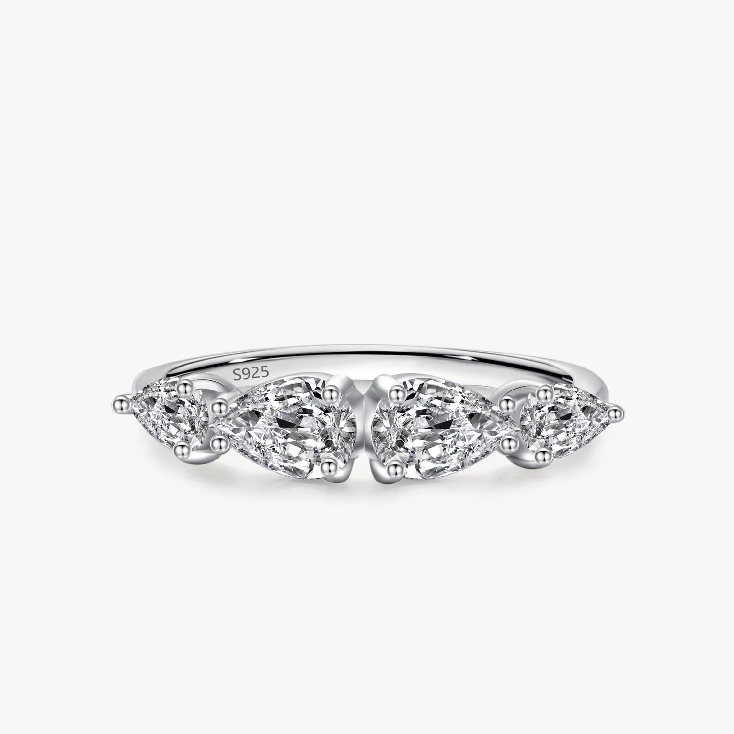 Ailmay Luxury Water Drop Shape Cut Clear Zircon Rings for Women Classic Romantic 925 Sterling Silver Fashion Jewelry
