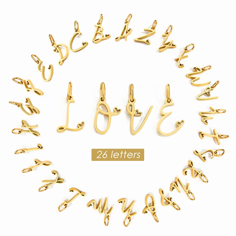 EManco Personalized Stainless Steel Heart Alphabet Pendant DIY Accessories Initials Birthday Gift A-Z