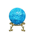 Ice Crack Ball with Golden Stand Set 60mm Light Blue Color Glass Crystal Ball Decorative for Accessories Rockery Ornaments
