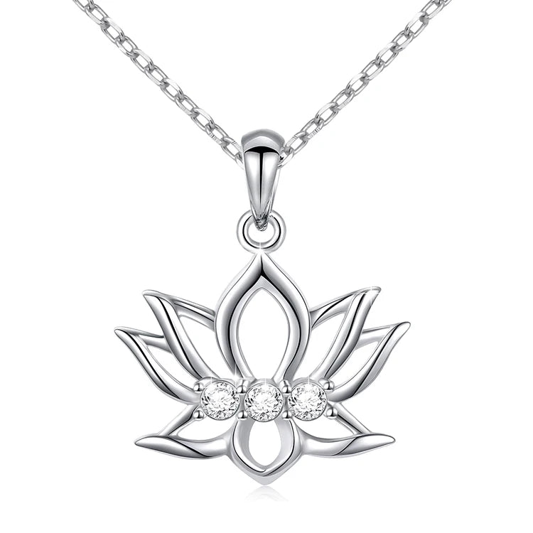 Wholesale 925 Sterling Silver White Cubic Zirconia Lotus Flower Pendant Charm Necklace for Women