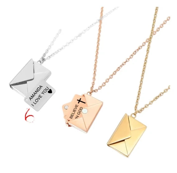 Personalized Engraved Gold Filled Envelope Initial Locket Engraved Secret Necklace