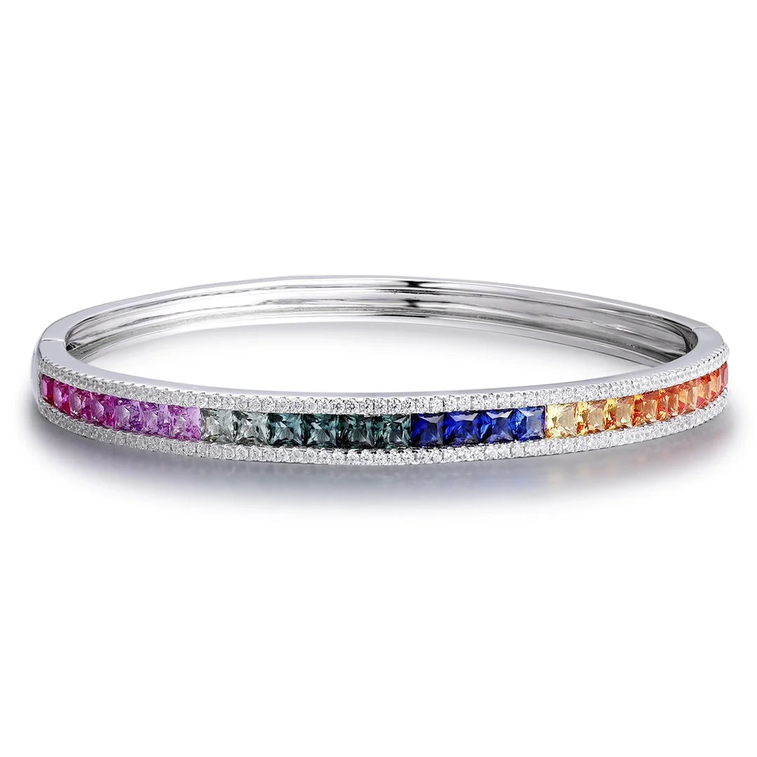 High Quality Exquisite S925 Silver Lab Grown Colorful Sapphire Gemstone Unique Design Rainbow Bangles Party & Wedding Unisex