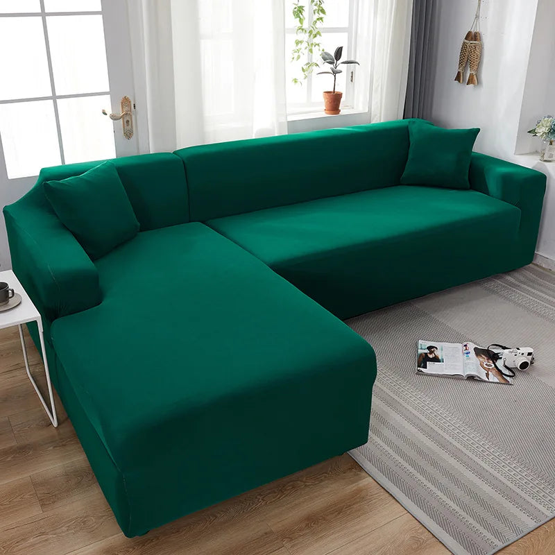 Custom Comfortable Eco-friendly 100% Polyester Elastic Stretch L Shape Sofa Seat Covers Solid Color Sofa Slipcover for Living