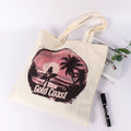 Minimalist Beige Canvas Tote Bag with Printed Cartoon Animals Eco-Friendly Cotton Shoulder Bag for Women