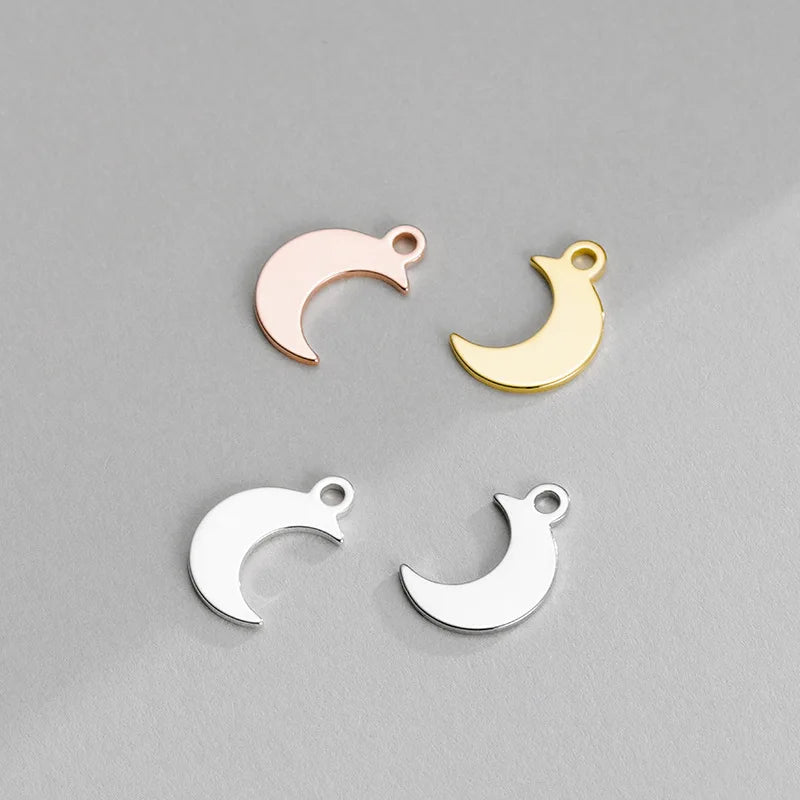 Wholesale 925 Sterling Silver Flat Crescent Moon Charms Pendant for Bracelet Necklace Jewelry Making