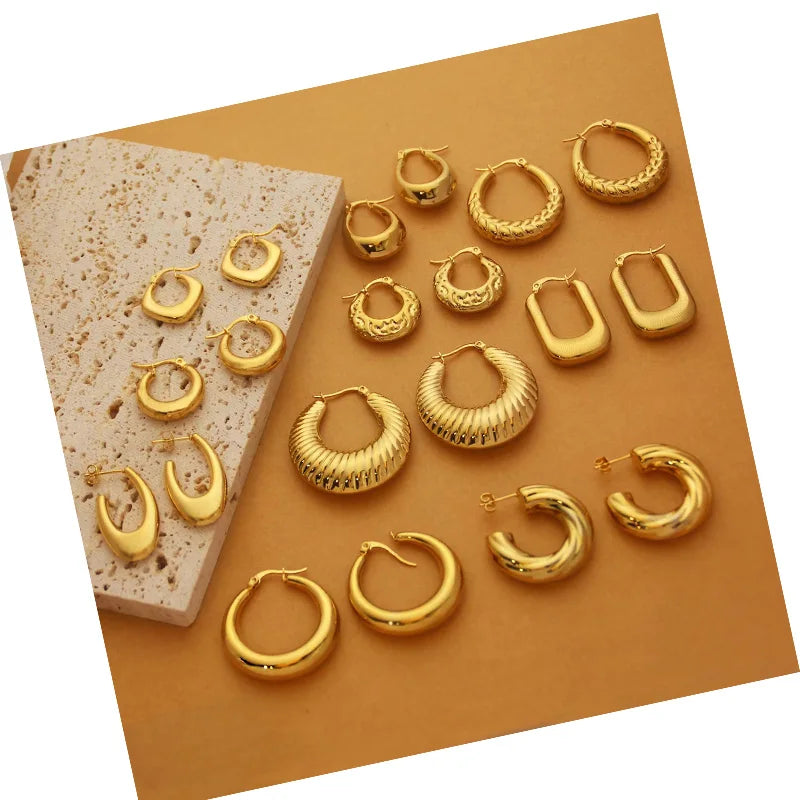 DAIHE Fashion Jewelry 18k Gold Plated Waterproof Earrings Women Luxury Stainless Steel Hoop Earrings