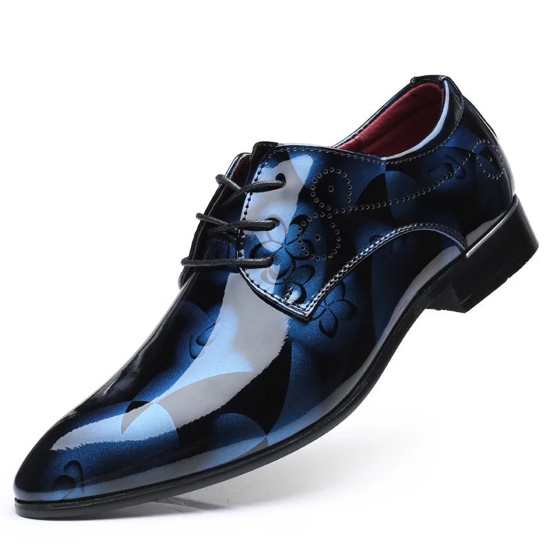 Men's Fashion Floral Glossy Formal Shoes Pointed Toe Senior Business Men's Leather Shoes Party Popular Soft Men's Dress Shoes