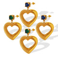 18K Gold PLated Stainless Steel Geometric Zircon Heart Earrings for Women
