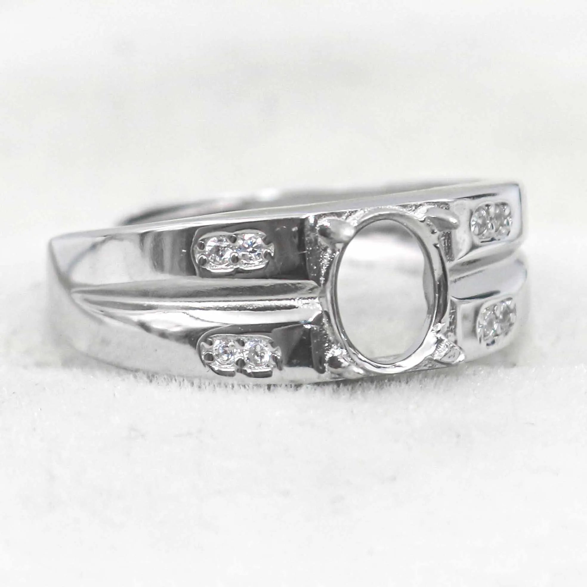 Sterling Silver 6*8mm Semi Mount Men's Ring Frame Empty Blank Claw Setting S925 Base Holder Without Center Stone for DIY Inlay