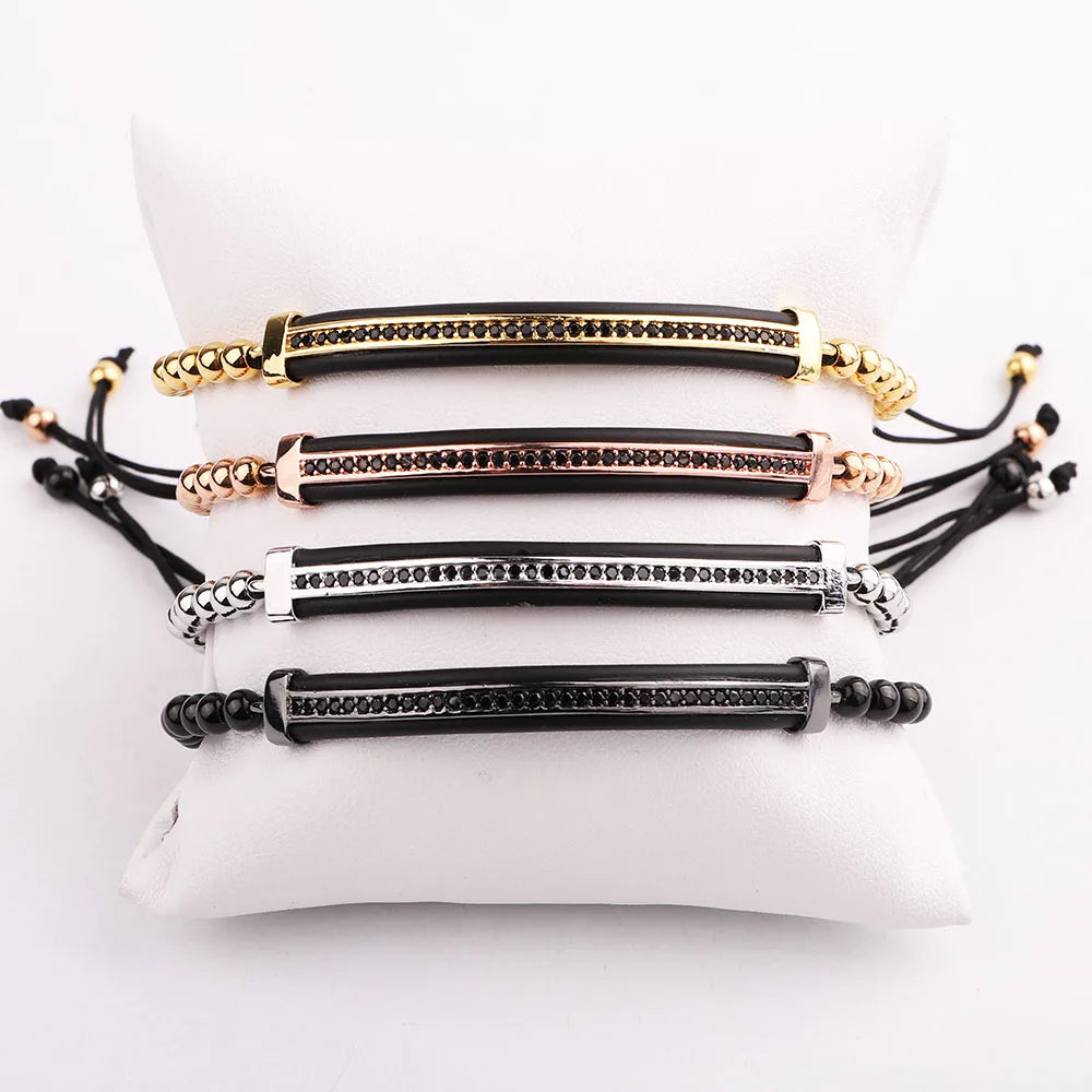 Fashion Design CZ Pave Tube Charm Beads Braided Macrame Friendship Bracelet Men Women JBS11666