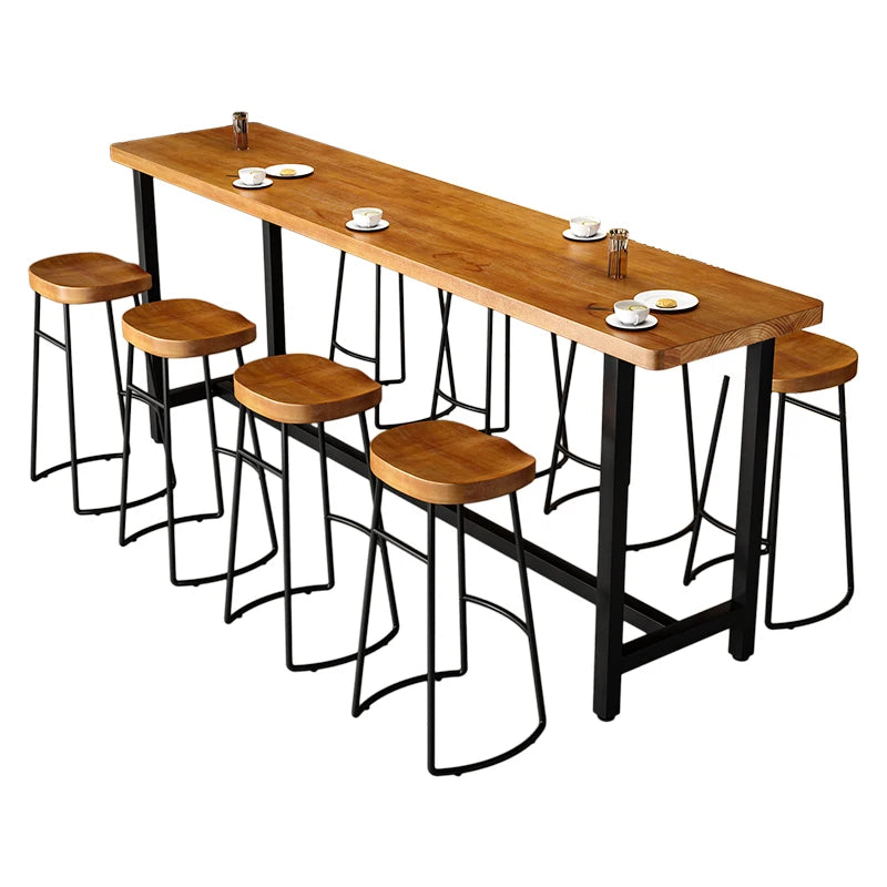 Modern Industrial Restaurant Metal Leg Wooden bar Stool Bistro Cafe Solid Wood High bar Table and Chair Set