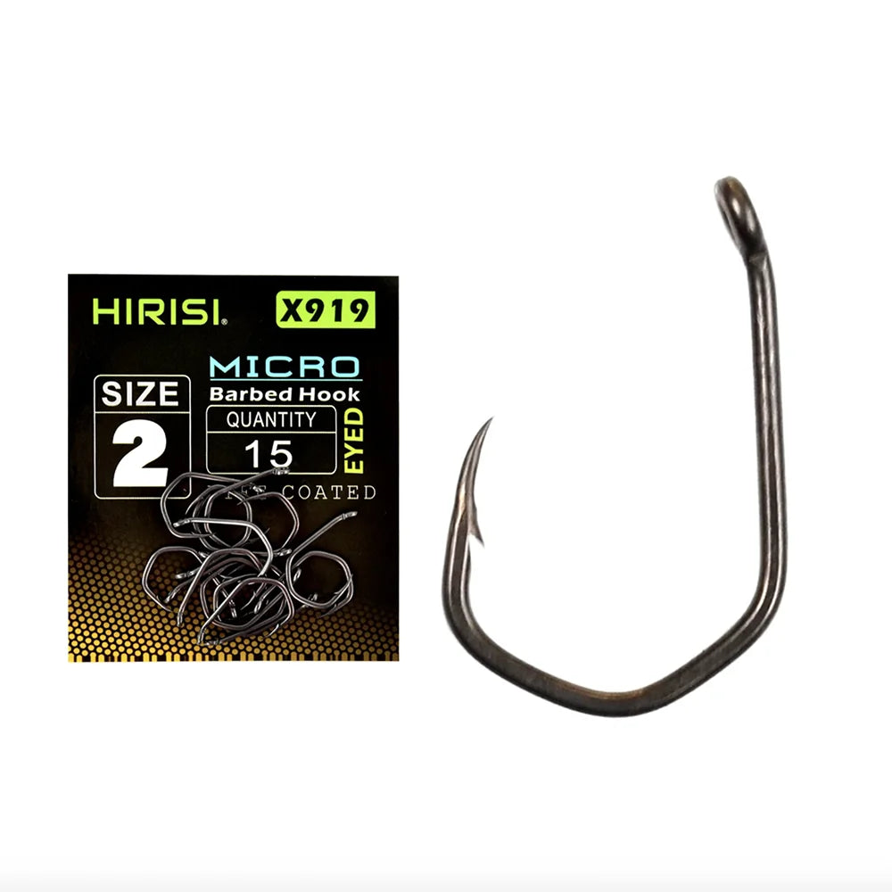 Hirisi 15pcs PTFE Coated High Carbon Steel Fish Hook Micro Barbed With Eye Carp Fishing Hook Accessories X919