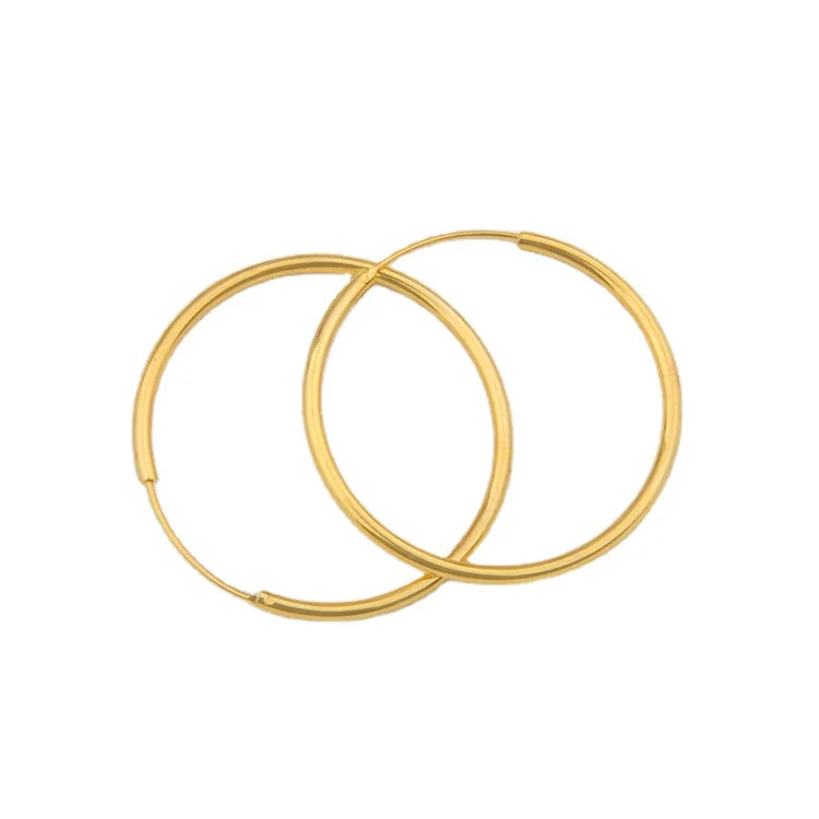 Gold Plated Net Celebrity Simple Personality Temperament Bright Big Hoop Round Face Thin Earrings Female Generation