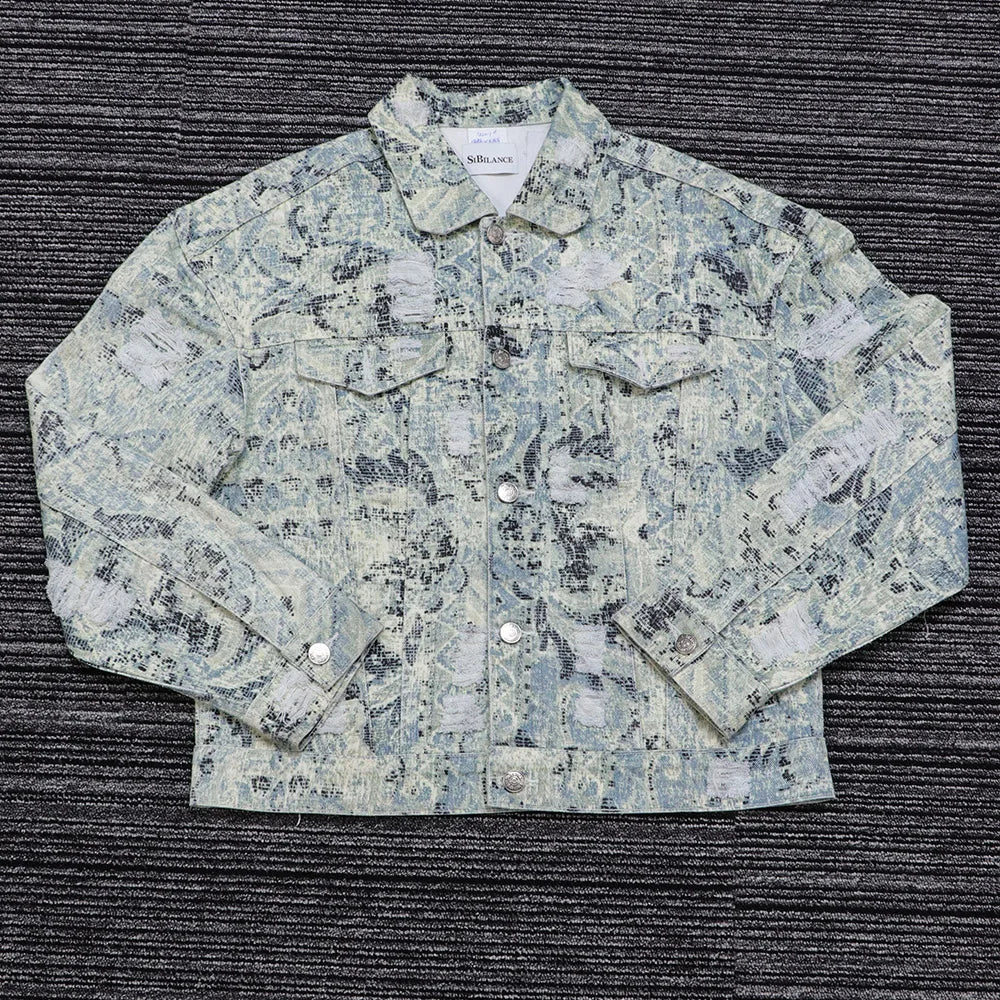 Wholesale Custom Men's Casual Fashion Jacquard Single Breasted Jeans Coat Lapel Denim Jackets for Men