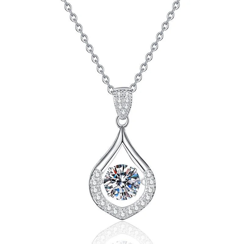 925 Sterling Silver Moissanite Diamond Clavicle Chain Women's 1 Carat Waterdrop Simulation Necklace