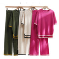 Women's Spring Summer Two-Piece Foreign Trade Short Sleeve Stitching Casual Fashion Knitted Set