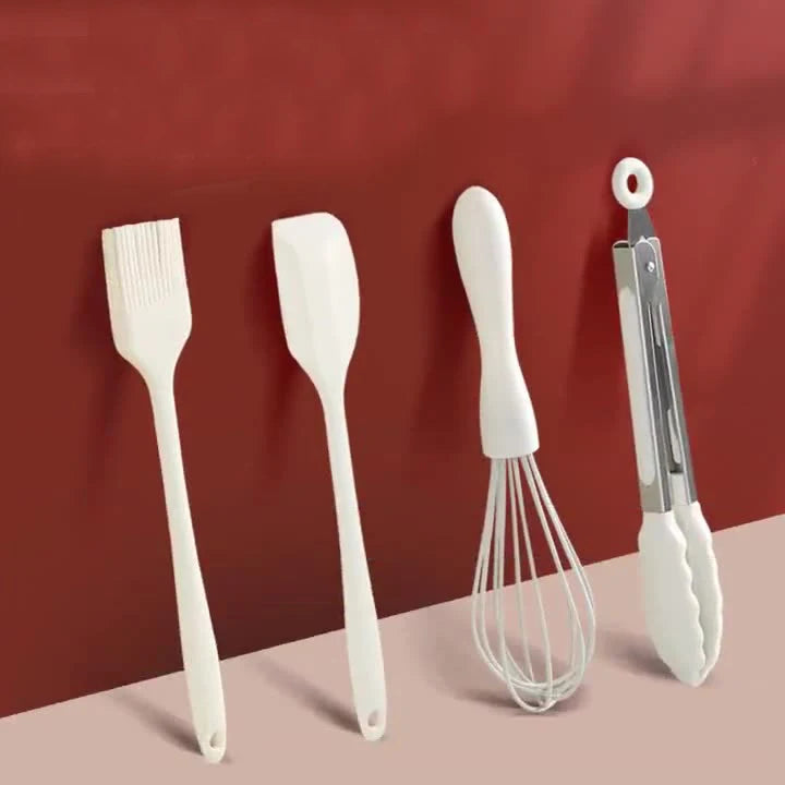 4-Piece Cream Kitchen Cake Making Tool Set New Silicone Baking Mixer Spatula Whisk Food Clip Scraper Brush