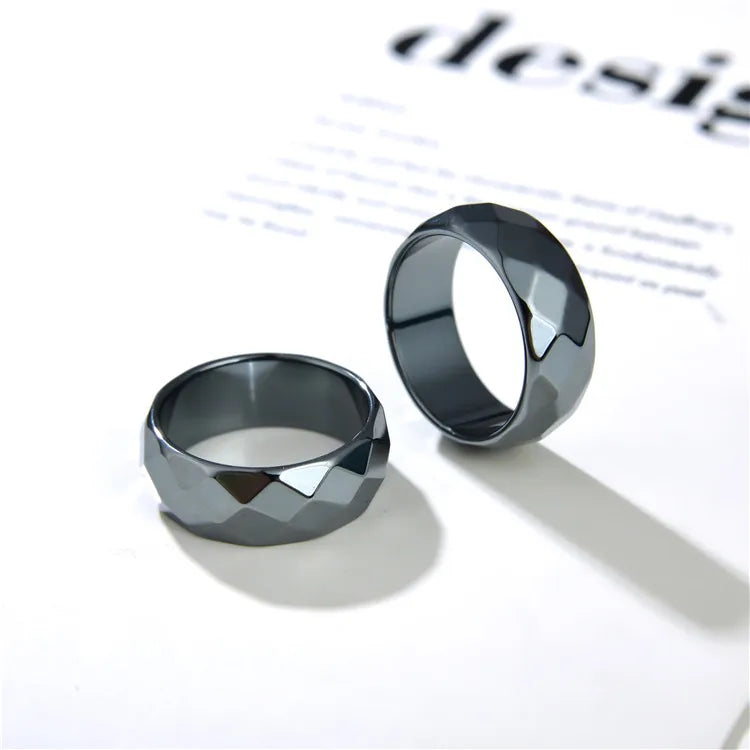 Wholesale 10mm Width Curved Faceted Design Natural Health Power Hematite Ring US Size 7-10 for Men Women Jewelry