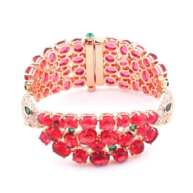 Glamorous Chunky Oval Cut Ruby Red Cuff Bangle Emerald Green Cubic Zirconia Eye Snake Luxury Bracelets for Women Wedding Event