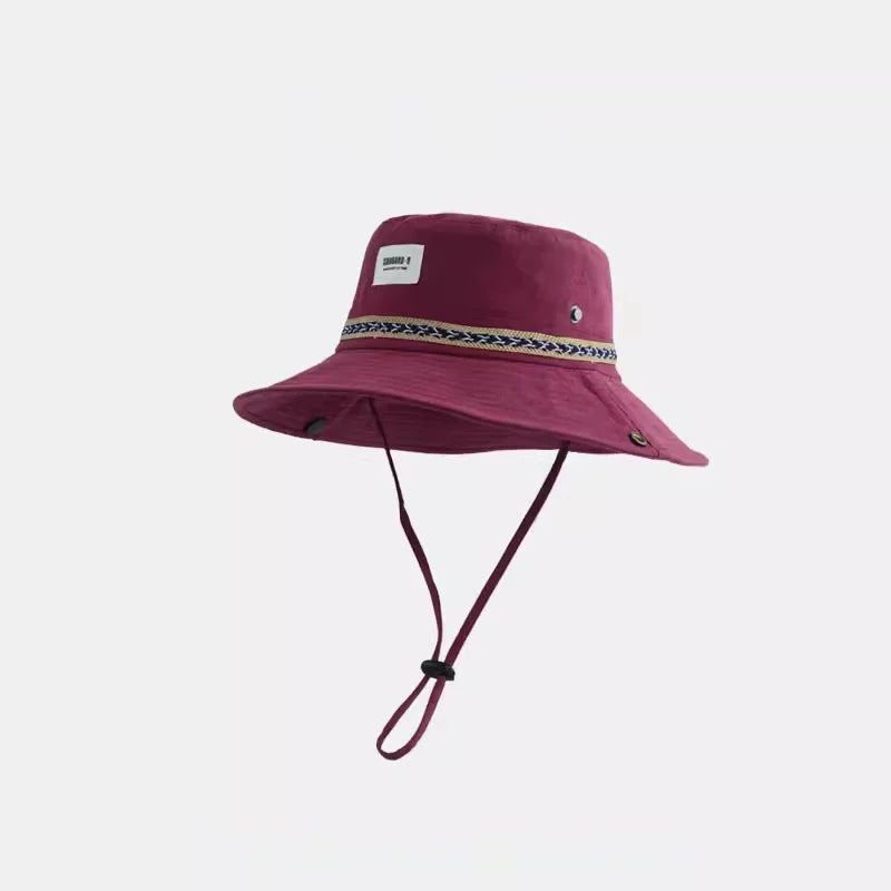 Ethnic Retro Striped Fisherman Hat for Women Men Outdoor Lace-up Hiking Summer Sun Protection Casual Daily Basin South Travel