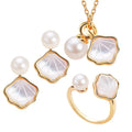 BJB0134N  3 Set Shell 18K Gold Brass White Pearl Fine Jewelry for Women Shell Pearl Fashion Jewelry Earring Necklace Ring