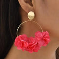 Kaimei 2025 Earring Fashion Wholesale Summer Bohemian Jewelry Women Gold Plated Flower Drop Earrings Lace Fabric Hoop Earrings