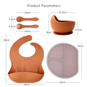 BPA Free Baby Silicone Material Feeding Products Food Grade Infant Tableware Suction Plate Babero Dining Set Cutlery Custom Logo