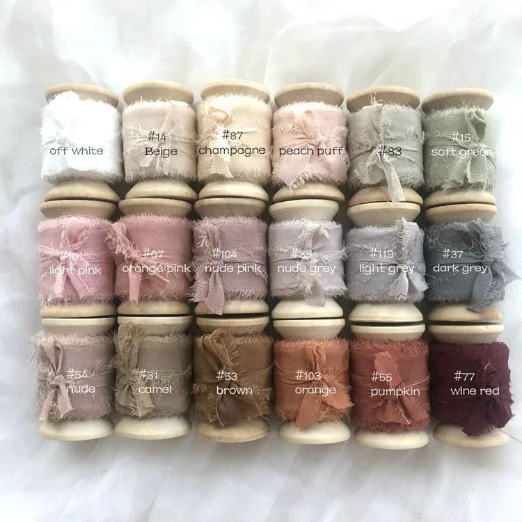 2.5cm 3cm 5cm Hand Torn White Rough Frayed Edge 100% Pure Silk Ribbon Handmade for Flowers