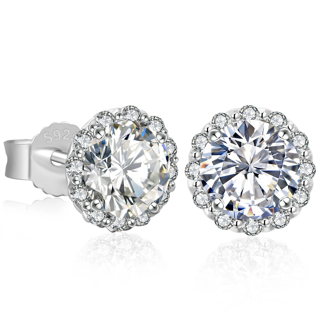 2CT Big Moissanite Earring 925 Sterling Silver Women Girl Men Jewelry Gold Plated Round Cut Lab Diamond 6.5mm Halo Stud Earring