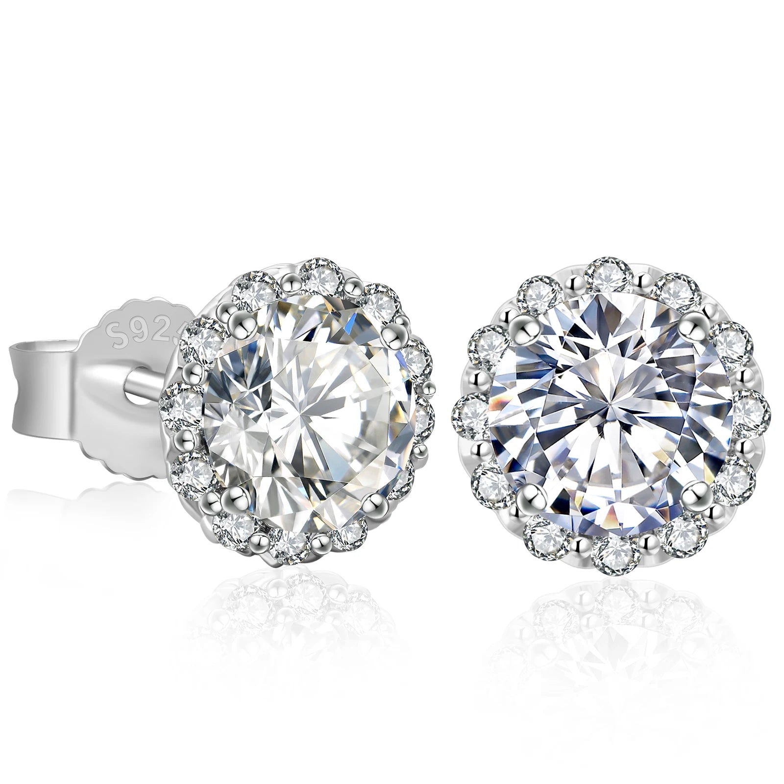2CT Big Moissanite Earring 925 Sterling Silver Women Girl Men Jewelry Gold Plated Round Cut Lab Diamond 6.5mm Halo Stud Earring