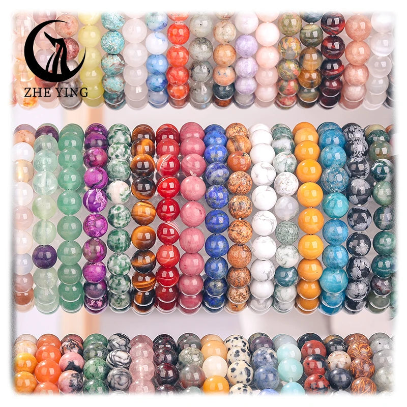 Zhe Ying Wholesale 6/8/10mm Healing Crystal Jewelry Para Mujeres Pulseras Stone Bracelet Women Stone Bracelet Natural