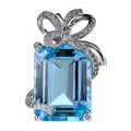 Elegant Rhodium Plated 925 Sterling Silver Natural Sky Blue Topaz Bow Pendant for Women Valentine's Day Gifts
