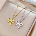 DAIHE 18k Gold Plated Zircon Bow Choker Necklace Simple Stainless Steel Necklace for Women Fashion Jewelry