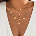 2023 New Arrival Fashion Jewelry Butterfly Tassel Pendant Layered Set Necklace Metal Chain Multi-layered Gold Butterfly Necklace