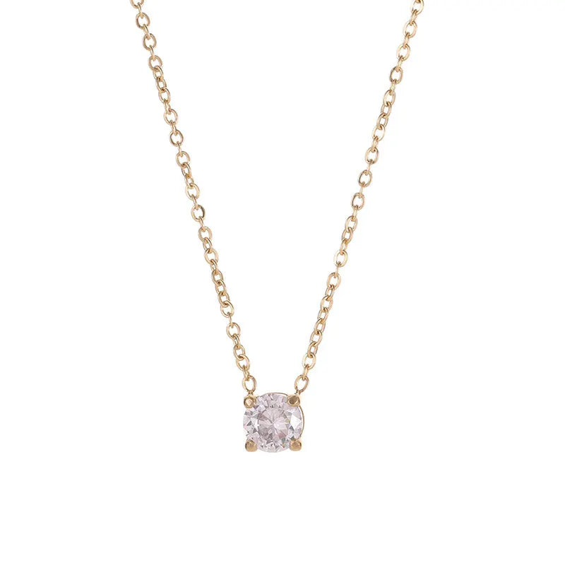 Stainless Steel Zircon Round Pendant Necklaces for Women Men CZ Crystal Lover Clavicle Choker Valentine Jewelry Gift