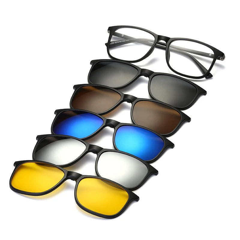 5 1 Men's Women's Polarized Sunglasses Solid Optical Prescription Eyewear Frames Magnetic Clip-On Classic Full Rim Eyeglasses