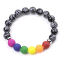 Latest China New Model Elastic Rope Bracelet Snowflake Stone with Rainbow Stone 10MM Couple Bracelet