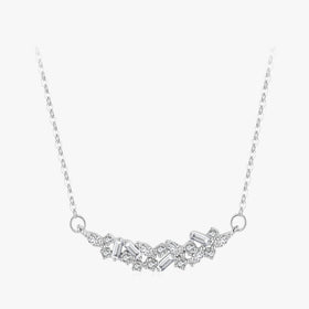 Ailmay Genuine 925 Sterling Silver Fine Irregular Shape Clear Zircon Pendant Necklace for Women Wedding Statement Fine Jewelry