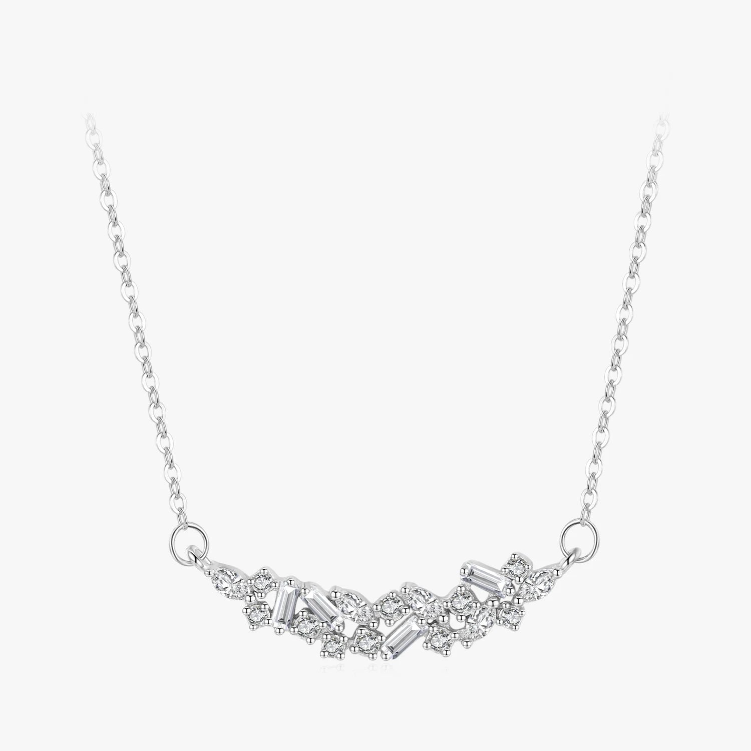 Ailmay Genuine 925 Sterling Silver Fine Irregular Shape Clear Zircon Pendant Necklace for Women Wedding Statement Fine Jewelry