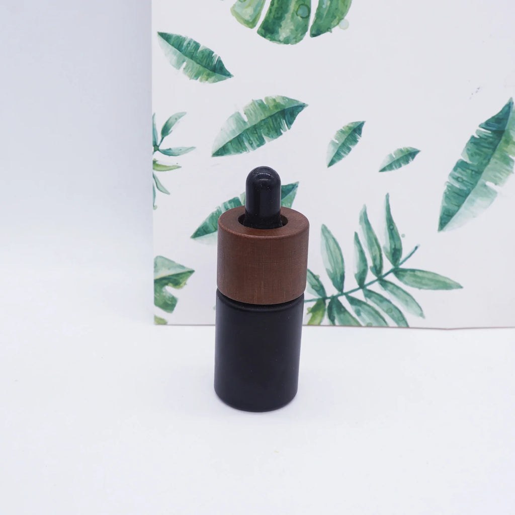 30ml 1oz Matt Black Dropper Glass Bottle with Dark Bamboo Dropper