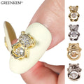GREENKEM 1 Piece of Nail Art Cute and Smart Bear Beating Heart Luxury Zircon Rotating Crystal 3d Alloy Bear Nail Rhinestones